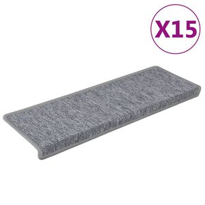 vidaXL Laiptų kilimėliai, 15 vnt., 65x21x4 cm, &scaron;viesiai pilki, stačiakampiai kra&scaron;tai