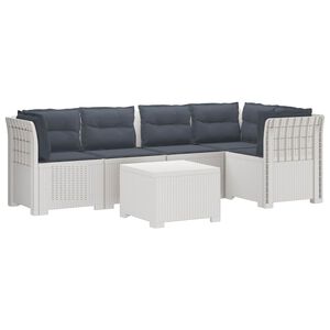 vidaXL 5-vietė sodo sofa su pagalvėlėmis Rataninio i&scaron;vaizdos PP Balta