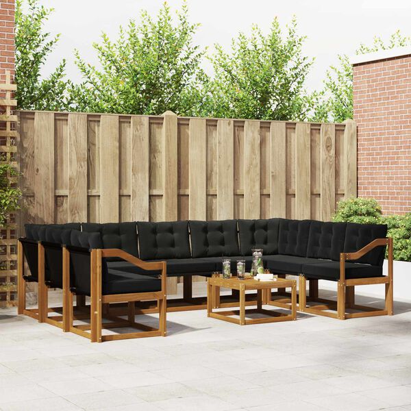 vidaXL Lauko sofos komplektas su pagalve 10 pcs Natūrali ir juoda