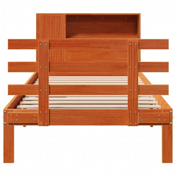 vidaXL Lova be čiužinio/su knygų lentyna, ruda, 75x190cm, pušis