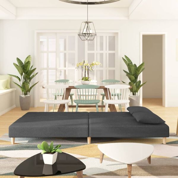 vidaXL Dvivietė sofa-lova su dvejomis pagalvėmis, pilka, audinys