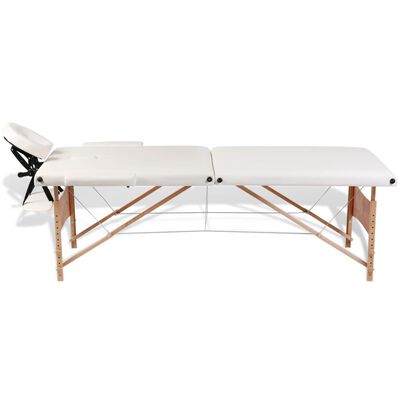 vidaXL Sulankstomas masažo stalas, kreminis, 2 zonų, su mediniu rėmu
