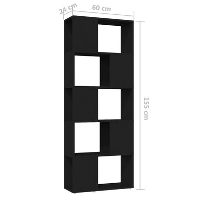 vidaXL Spintelė knygoms/kambario pertvara, juoda, 60x24x155cm, MDP