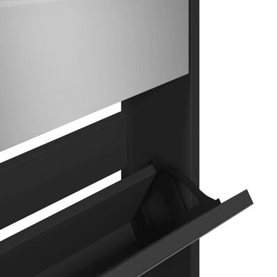 vidaXL Batų spintelė su veidrodžiu, 5 aukštų, juoda, 63x17x169,5cm