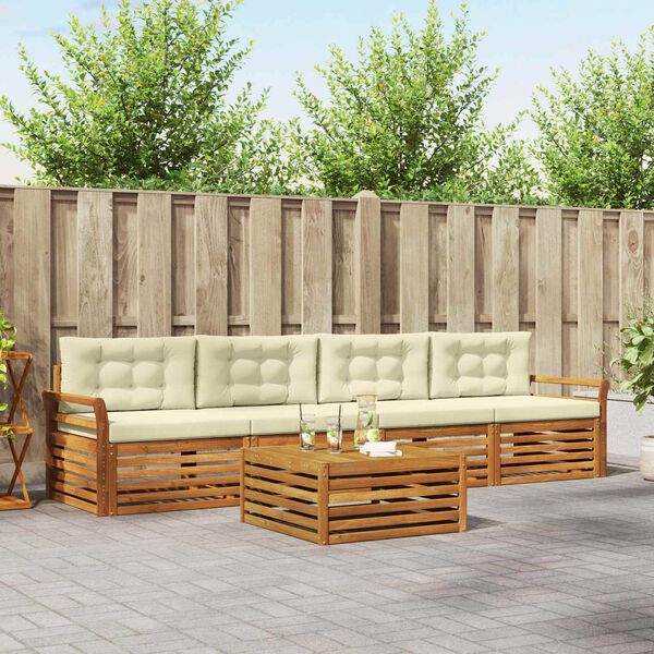 vidaXL Lauko sofos komplektas su pagalve 5 pcs Natūralus ir grietinėlė