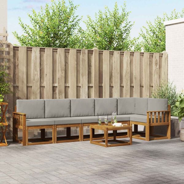 vidaXL Lauko sofos komplektas 7 pcs Natūrali ir &scaron;viesiai pilka