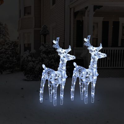 vidaXL Kalėdiniai elniai, 2vnt., akrilas, 80 šaltų baltų LED