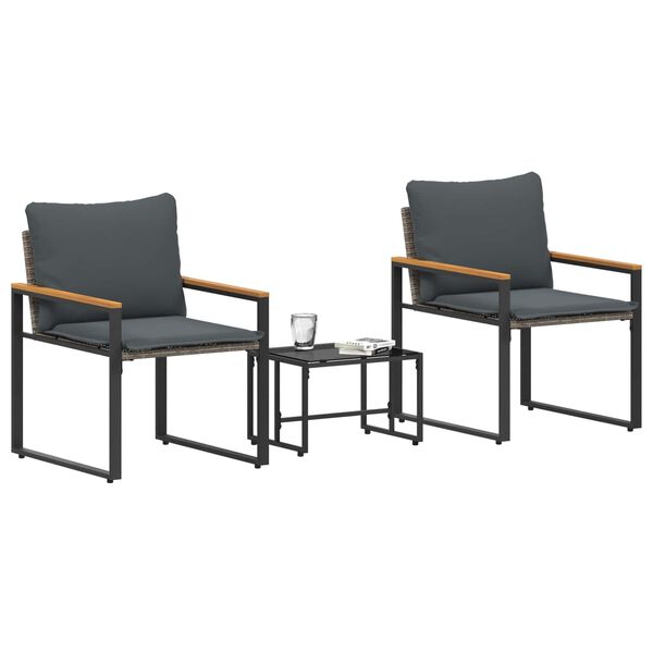 vidaXL Baldų komplektai 3 pcs Pilka ir tamsiai pilka Ratanas