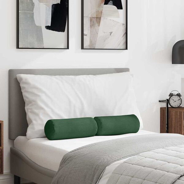 vidaXL Pagalvės 2 pcs Tamsiai žalia &Oslash; 15 x 40 cm Kordūrinis audinys