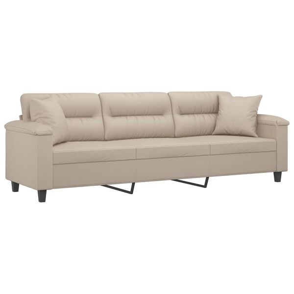 vidaXL Trivietė sofa su pagalvėmis, kreminė, 210cm, audinys