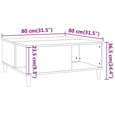 vidaXL Kavos staliukas, baltas, 80x80x36,5cm, mediena, blizgus