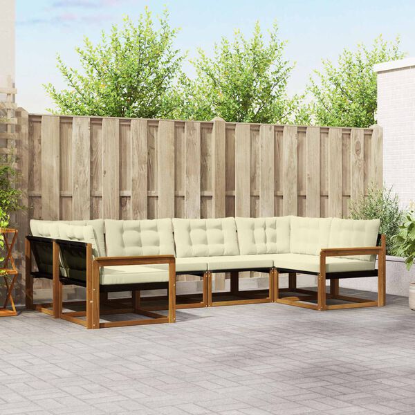 vidaXL Lauko sofos komplektas su pagalve 6 pcs Natūralus ir grietinėlė