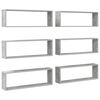 vidaXL Sieninės lentynos, 6vnt., betono pilkos, 80x15x26,5cm, MDP