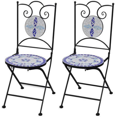 vidaXL Sulankstomos bistro kėdės, 2 vnt., keramika, mėlyna ir balta