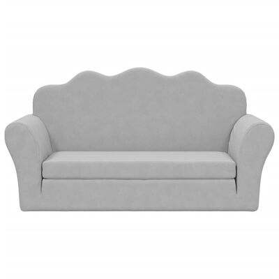 vidaXL Vaikiška dvivietė sofa-lova, šviesiai pilka, minkštas pliušas