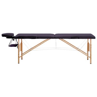 vidaXL Sulankstomas masažo stalas, violetinės spalvos, mediena, 2 zonų