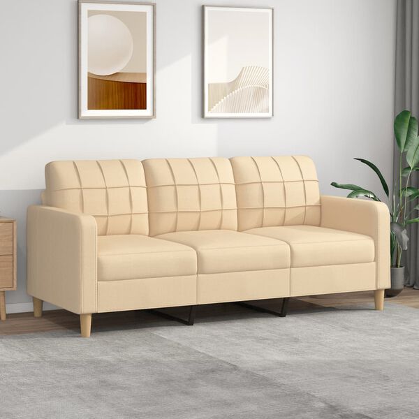 vidaXL Trivietė sofa, kreminės spalvos, 180cm, audinys
