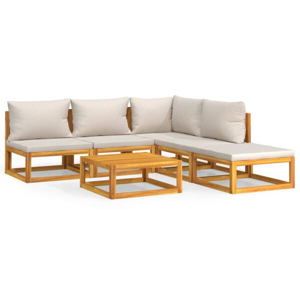 vidaXL Sodo komplektas su pilkomis pagalvėlėmis, 6 dalių, mediena