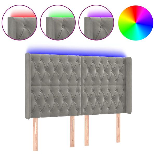 vidaXL Galvūgalis su LED, &scaron;viesiai pilkas, 147x16x118/128cm, aksomas