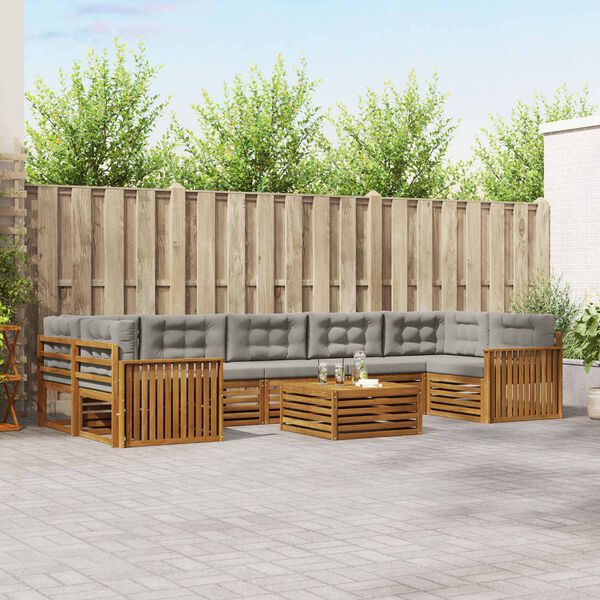 vidaXL Lauko sofos komplektas 8 pcs Natūrali ir &scaron;viesiai pilka