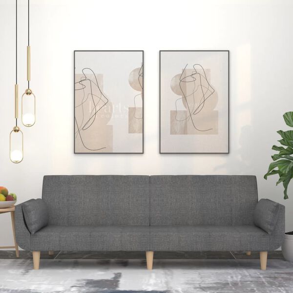 vidaXL Dvivietė sofa-lova su dvejomis pagalvėmis, pilka, audinys