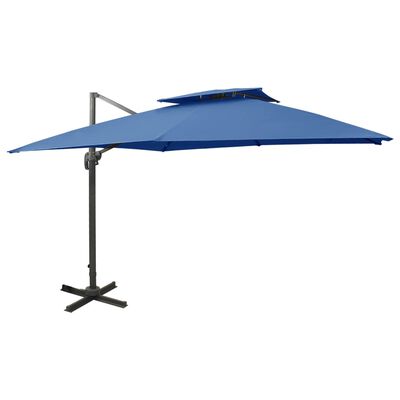 vidaXL Gembinis skėtis su dvigubu viršumi, tamsiai mėlynas, 300x300cm