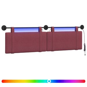 vidaXL Pakabinamas lovos galvūgalis Su LED &scaron;viesa Vyno raudona Audinys