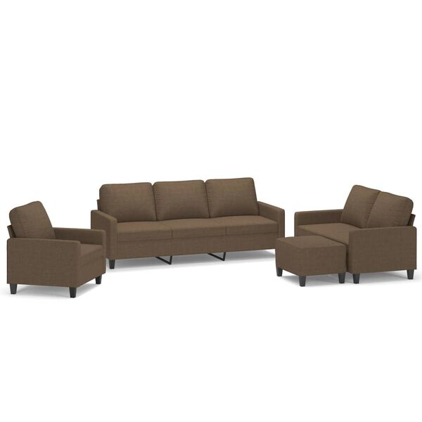 vidaXL Sofos komplektas su pagalvėlėmis, 4 dalių, rudas, audinys