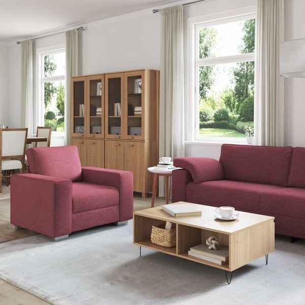 vidaXL Sofa 3 pcs Vėjo raudona Lino mi&scaron;inio audinys