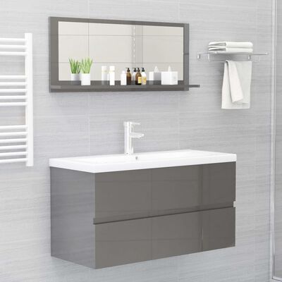 vidaXL Vonios kambario veidrodis, pilkas, 90x10,5x37cm, mediena