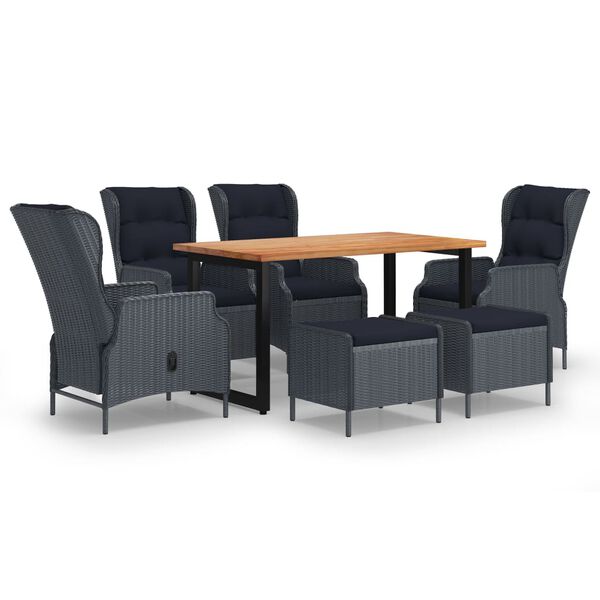 vidaXL Sodo komplektas su pagalvėlėmis, 7 dalių, pilkas, poliratanas