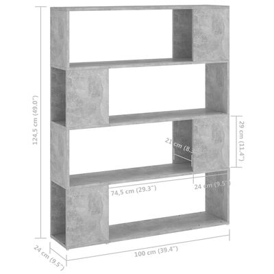 vidaXL Spintelė knygoms/kambario pertvara, betono pilka, 100x24x124cm