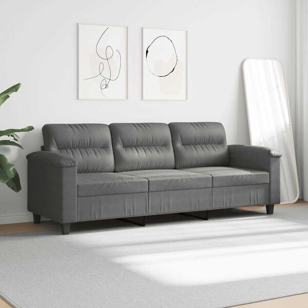vidaXL Trivietė sofa, tamsiai pilka, 180cm, mikropluo&scaron;to audinys