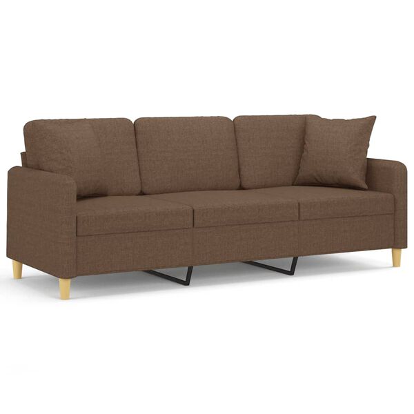 vidaXL Trivietė sofa su pagalvėlėmis, rudos spalvos, 180cm, audinys