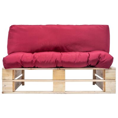 vidaXL Sodo sofa iš palečių su raudonomis pagalvėlėmis, pušies mediena