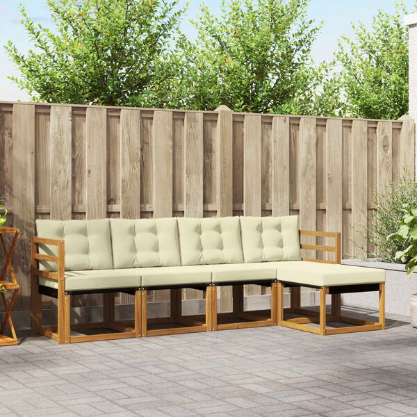 vidaXL Lauko sofos komplektas su pagalve 5 pcs Natūralus ir grietinėlė