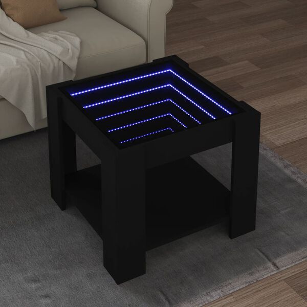 vidaXL Kavos staliukas su LED, juodas, 53x53x45cm, apdirbta mediena