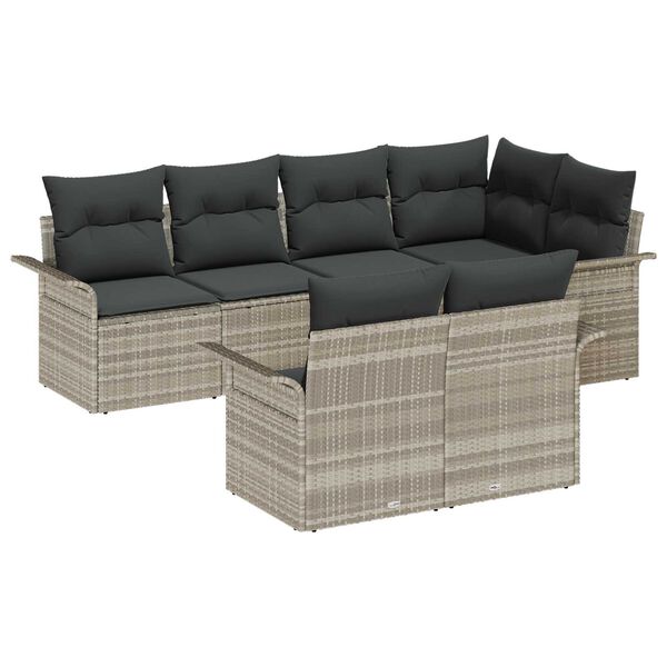 vidaXL Sodo Sofų Rinkinys su pagalve 7 pcs Šviesiai pilka Poli ratanas