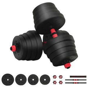 vidaXL 2-in-1 hantelių ir &scaron;tangos rinkinys 30 kg Juoda ir raudona