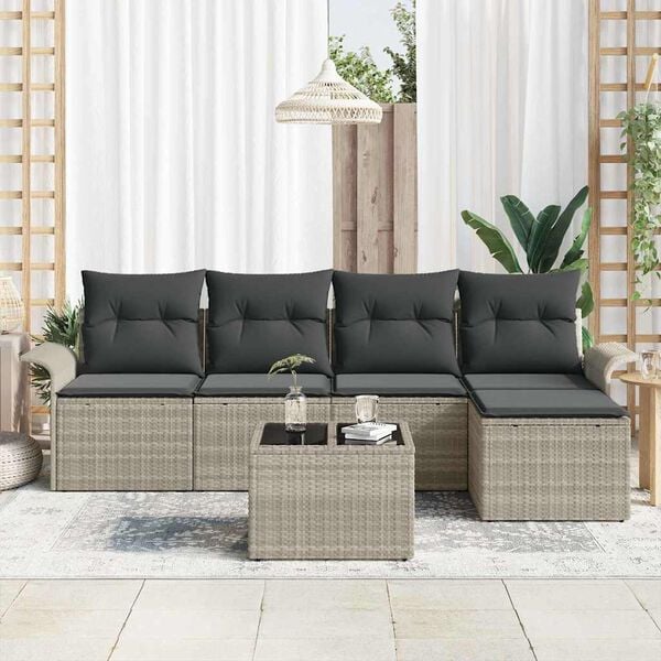 vidaXL Lauko sofa su pagalve 6 pcs Šviesiai pilka poliratanas
