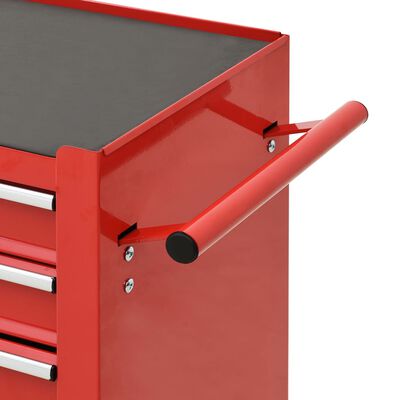 vidaXL Įrankių vežimėlis su 4 stalčiais, raudonos spalvos, plienas