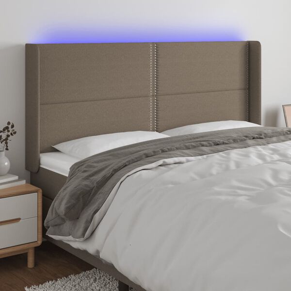 vidaXL Galvūgalis su LED, taupe spalvos, 163x16x118/128cm, audinys