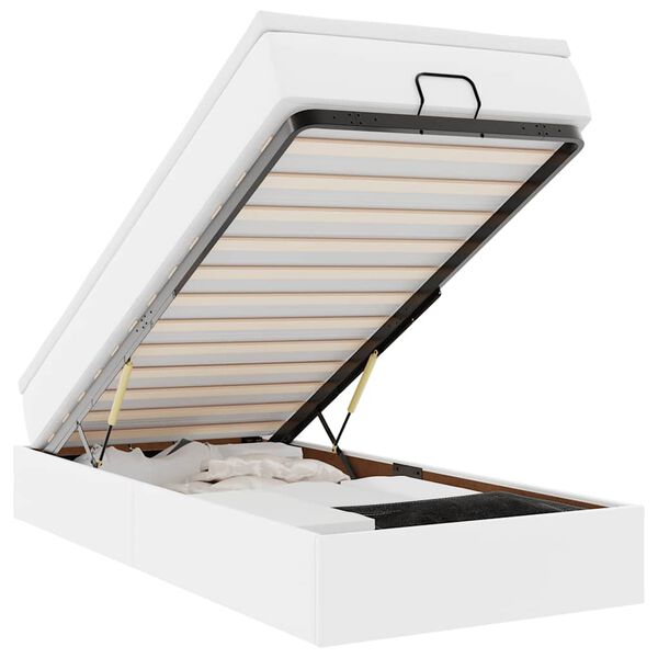 vidaXL Osmanų lovos rėmas su čiužiniu, baltas, 100x200cm, dirbtinė oda