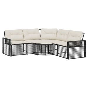 vidaXL Sodo sofa su pagalvėlėmis ir pakojomis, juoda, poliratanas
