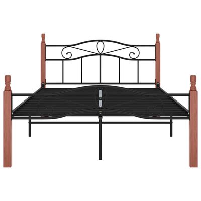 vidaXL Juodo metalo ir ąžuolo medienos masyvo lovos rėmas, 120x200cm,