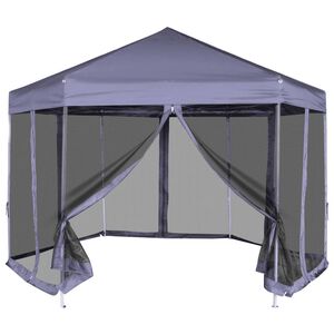 vidaXL &Scaron;e&scaron;iakampė sulankst. pavėsinė, 6 sienel., tam. mėlyna, 3,6x3,1m