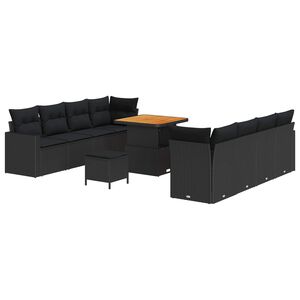 vidaXL Sodo Sofų Rinkinys su pagalve 12 pcs Juoda poliratanas