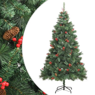vidaXL Kalėdų eglutė su šakomis/kankorėžiais/uogomis, 180 cm