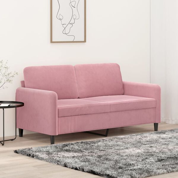 vidaXL Dvivietė sofa, rožinės spalvos, 140cm, aksomas