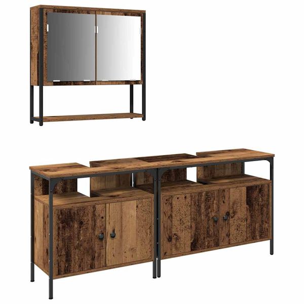 vidaXL Vonios baldų rinkinys su lentyna 3 pcs Ruda Apdirbta mediena